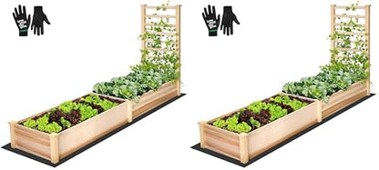 VIVOSUN Wooden Raised Garden Bed, 48 x 24 x 30 Inches, Outdoor Wood Planter Box with Gloves and a Liner, with Trellis for Vine Climbing for Garden, Patio, Balcony, Backyard and Outdoors (Pack of 2) - size: 48 x 24 x 30 In(With Trellis Pack of 2)