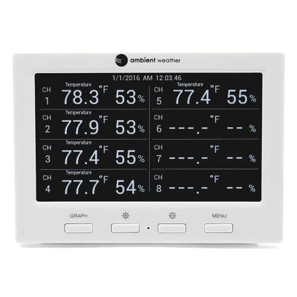 Ambient Weather WS-3000-X3 Thermo-Hygrometer Monitor w/ 8 Remote Sensors - size: 1 Console / 8 Sensors