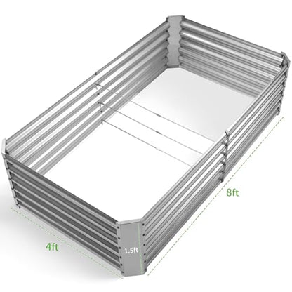Land Guard Metal Raised Garden Bed for Gardening, 8x4x1.5ft Galvanized Raised Garden Bed, Planter Boxes Outdoor for Vegetables, Fruits and Flowers (Silver) - size: 8x4x1.5ft
