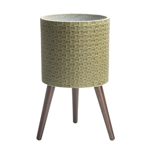 D'vine Dev Planter Pot with Wood Stand, 12 in, Distressed Olive, 88-Z-C-4 - color: Distressed Olive, size: Large