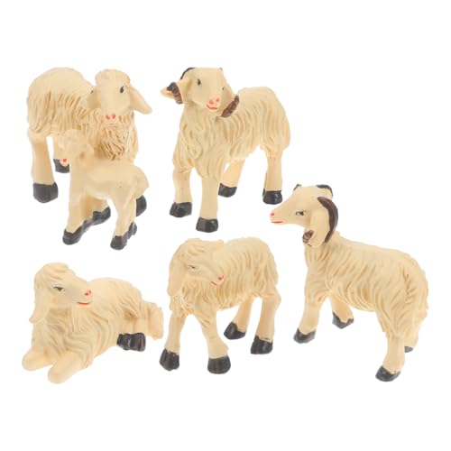 6Pcs Lamb Figurine Cute Miniature Barn AnimalsTiny Resin Sheep Goat Model Photo Prop Terrarium Fairy Garden Ornament for Patio, Lawn, Yard Decoration