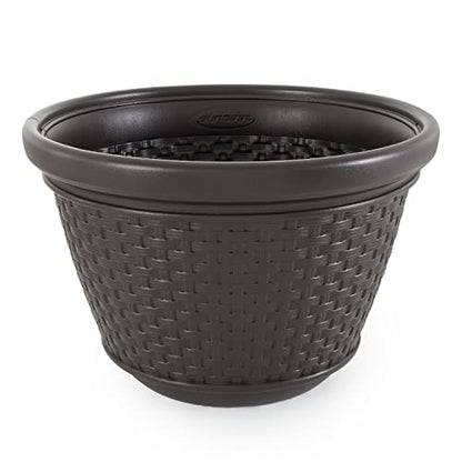 Suncast 3 Pack Decorative Wicker Garden Hose Holder Pot with 4 Drain Holes for 100 Foot Hoses, Java