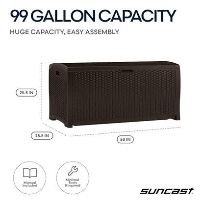 Suncast 99 Gal Wicker Resin Deck Box, Storage Chest Bin with Handles, Java - color: Mocha, style: Deck Box