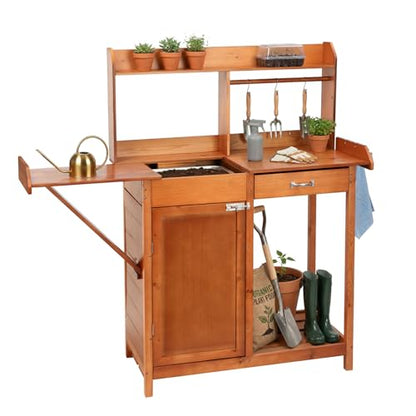 OOOK Potting Bench, Nordic Scots Pine Potting Table with Storage