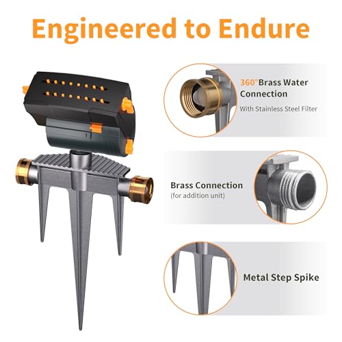 Diivoo Garden Sprinkler with Step Spike Base, Mini Turbo Oscillating Water Sprinklers for Yard, Adjustable Width, Range and Flow Rate, 16 Nozzles, Grey - color: Orange