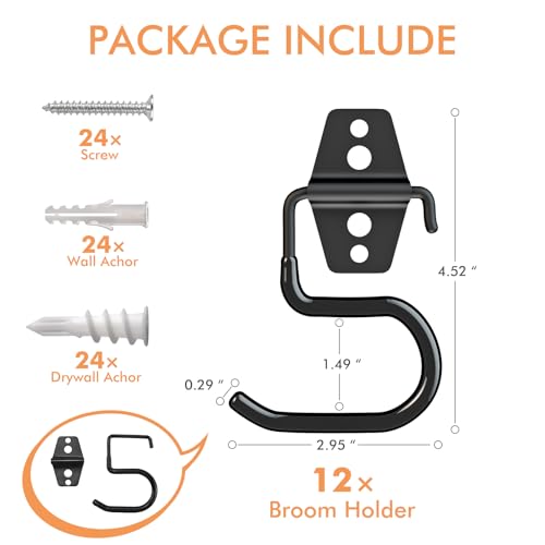 Broom Holder Wall Mount, 12Pack Tool Hangers Garage Wall Hanging Organizer