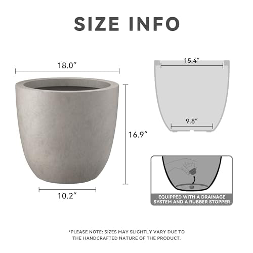 Kante Weathered Concrete Planter 18" Dia All-Weather Round Large Pot - color: Buff Concrete, size: 18"d