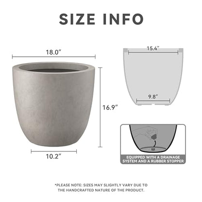 Kante Weathered Concrete Planter 18" Dia All-Weather Round Large Pot - color: Buff Concrete, size: 18"d