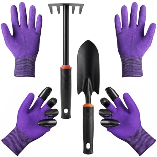 Garden Hand Rake Set & Gardening Gloves with Claws - Hand Cultivator, Soil Loosening Tool Set for Flower Beds, Reliable Weeding Tools