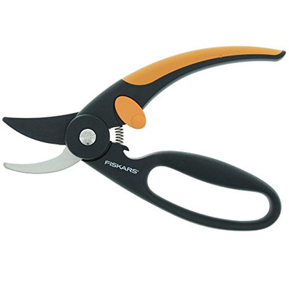 Fiskars Fingerloop Pruner Bypass P44, Cutting Diameter: 2 cm, Steel Blades with Non-Stick Coating, Length: 20 cm, Black/Orange, 1001534 - style: Bypass
