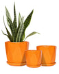 Ceramic Plant Pots Set of 3, Indoor Planter with Drainage Holes and Saucers - color: 2-orange