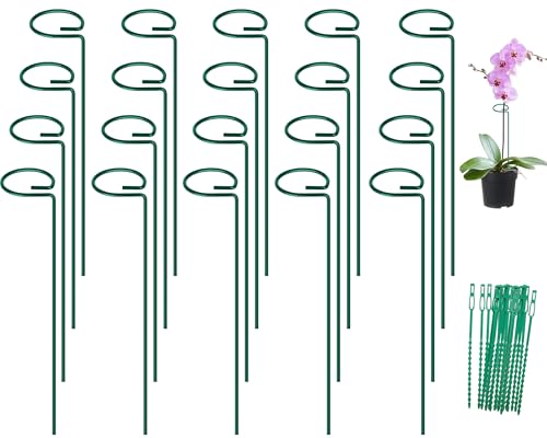 FEED GARDEN 16 Inch 20 Pack Plant Support Stakes, Metal Garden Flower Stakes and Supports for Outdoor Plants, Plant Stem Support with 40 Twist Ties for Amaryllis Lily Rose Peony Tomatoes Gladiolus - size: 16 Inch