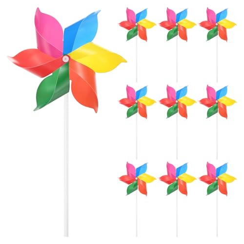 M METERXITY 10-Pack Six Blades Rainbow Pinwheels, 9.4 Inch Plastic Wind Spinners Outdoor Flower Windmill for Party Decorations/Yard/Garden, Toy Wind Spinners [Multicolor] - color: Multicolor