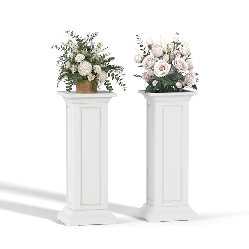 PatioZen 36in Tall Resin Planter Set of 2,Large Outdoor Planter for Porch, Garden, and Balcony, Weight-Bearing Top, Weather-Resistant, Classic Estate Design for Flowers and Trees(Ashen) - color: Ashen