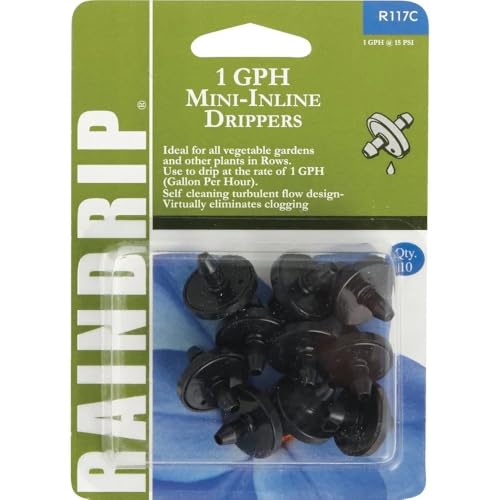 Raindrip R117CT, 1 GPH Inline Dripper for Drip Irrigation Systems, 10-Pack, Drip Irrigation Emitters for Drip Irrigation Gardening Systems, Fits 1/4-Inch Suppy Tubing, Black