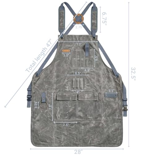 Woodworking Apron for Men,Poly Cotton Heavy Duty Waterproof Waxed Canvas Welding Apron with 9 Tool Pockets - color: Grey