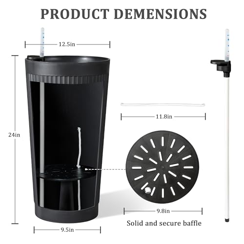 24" Self Watering Tall Black Planters Outdoor Set of 2 - color: Black Round