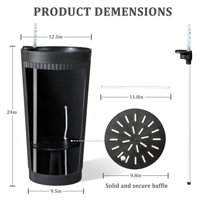 24" Self Watering Tall Black Planters Outdoor Set of 2 - color: Black Round