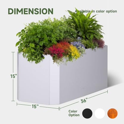 Metal Rectangular Planter Box 36"L x 15"W x 15"H Large White Planters - color: White