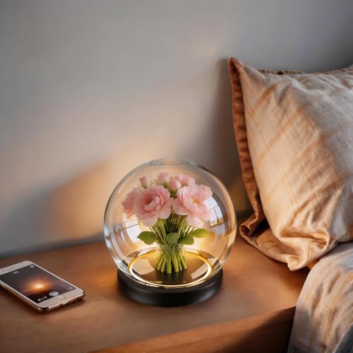 Cloche Glass Dome with LED Base, Round Glass Display Bell Jar, 6 Inch