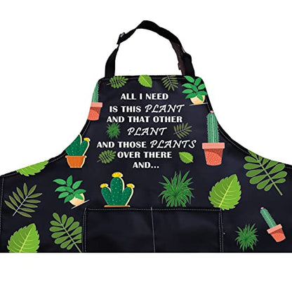 PXTIDY Plant Lover Gift Gardener Apron All Need Is This Plant Lady Gardening Apron Florist Kitchen Gift (Black)