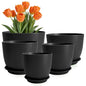 GARDIFE 5-Pack Plastic Plant Pots 7-10in with Drainage & Saucers, Black - color: Black