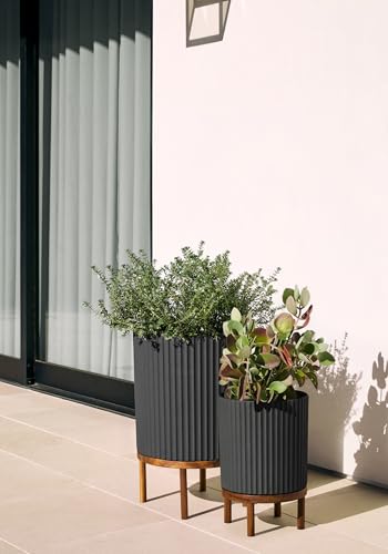 Veradek Demi Series Raised Duo Planters - Set of 2 Planters with Stands - color: Black/Brown, size: Bundle - 2 Pack