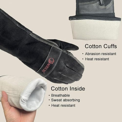 Leather Welding Gloves, Fireplace Glove,Fire & Heat Resistant, L - color: Black 1 Pair, size: Large