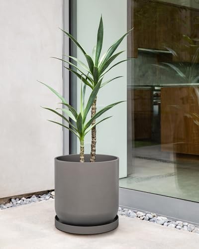 Veradek Mason Series Lima Planter & Drip Tray - Large Round Outdoor Planter - color: Gray, size: 15 inches - 2 Pack with Saucers
