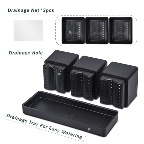 D'vine Dev Plastic Herb Garden Planter Set, Black, 76-V-B-1 - color: Black, size: 12"