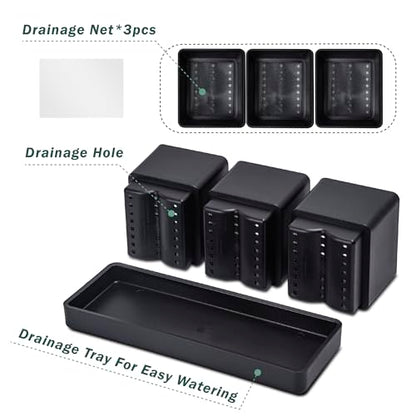 D'vine Dev Plastic Herb Garden Planter Set, Black, 76-V-B-1 - color: Black, size: 12"