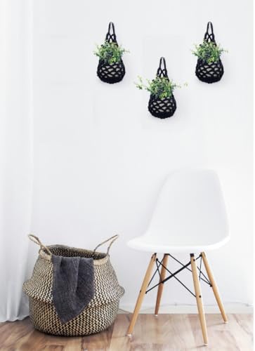 3 Packs Macrame Wall Plant Hanger for 4 in, Small Hanging Plant Basket - color: Black X 3pc