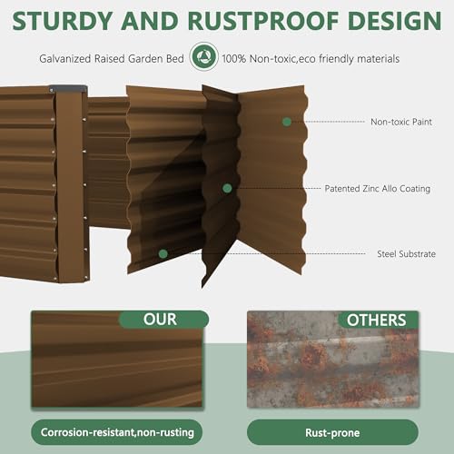 FOOWIN 8x4x2ft Raised Garden Bed Outdoor, Galvanized Steel Garden Beds - color: Brown, size: 8x4x2 FT-2PC