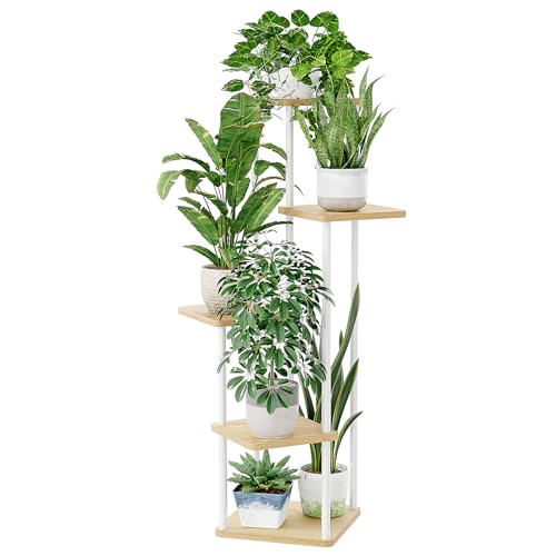Bamworld White Plant Stand Indoor Corner Plant Shelf for Multiple Plants - color: White Oak, size: 5 Tier