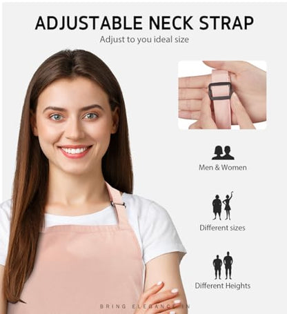 Syntus Apron for Men Women, Adjustable Cooking Kitchen Apron with 2 Pockets - color: Nude Pink, style: 2 Polyester