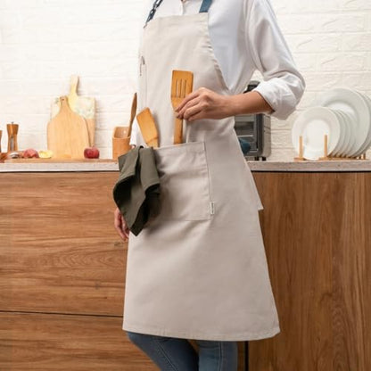 Cotton Canvas Apron for Women & Men – Adjustable Neck Strap & Waist Ties with Pockets - color: Grey