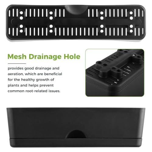 6 Pack Rectangle Planter 16x4.4 Inch Window Boxes Planters Rectangular Window Sill Planters Indoor Self Watering Plant Pots with Drainage Holes and Saucers Succulent Herb Flower Pots, Black - color: Black