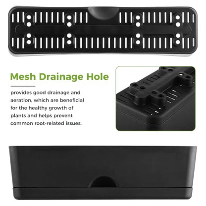 6 Pack Rectangle Planter 16x4.4 Inch Window Boxes Planters Rectangular Window Sill Planters Indoor Self Watering Plant Pots with Drainage Holes and Saucers Succulent Herb Flower Pots, Black - color: Black