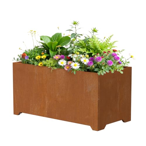 32" Metal Large Rectangular Planter - Cor ten Steel Planter Box with Legs - color: Rusty, size: 32" L x 15" W x 15" H
