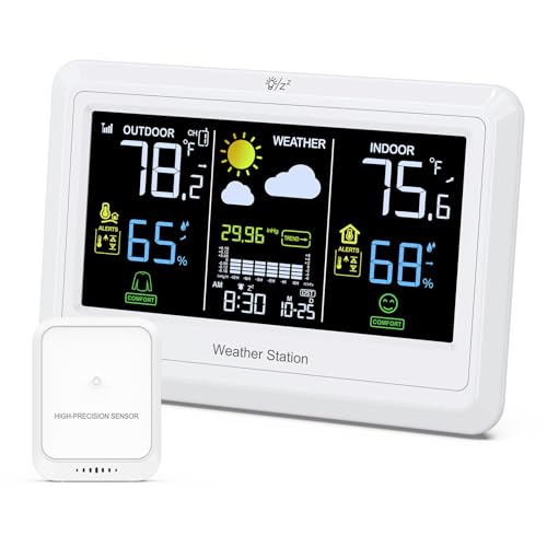 KeeKit Wireless Weather Station, Indoor Outdoor Thermometer with HD VA Display, Alerts, Max/Min Records, Pressure, Digital Temperature Humidity Monitor for Home, Office, Greenhouse