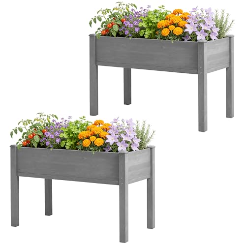 Raised Garden Bed with Legs, 48×24×30 Cedar Wood Elevated Planter Box - size: 48x24x30in (2 Units)