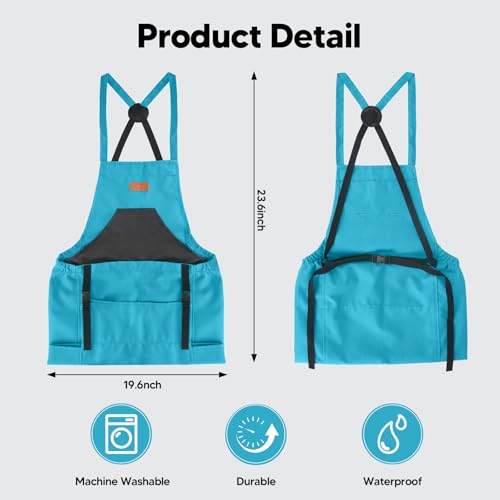 Gardening Apron with Bottom Quick Release Kangaroo Pocket for Women, Men - color: Blue
