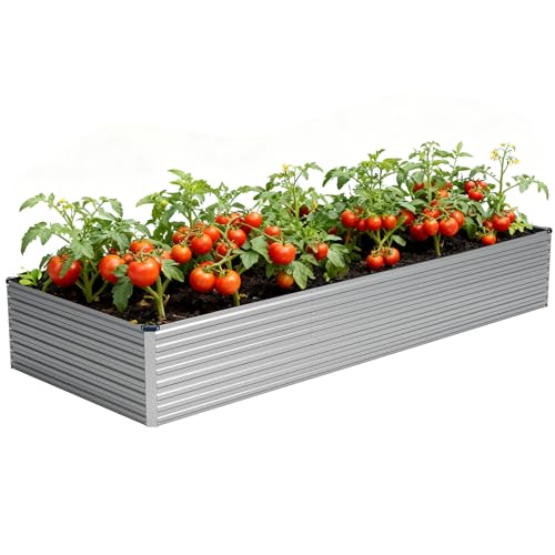 Vengarus 12x4x2ft Galvanized Raised Garden Bed,Metal Raised Beds Kit Silver - color: Silver, size: 12x4x2 ft