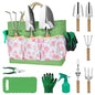 LeMotech Garden Tools Set, 10-Piece Heavy Duty Garden Hand Tools Kit with Wooden Handle, Durable Organizer Bag for Garden Supplies, Gardening Gifts for Women Grandmother, Pink Floral Pattern - style: Pink Floral Garden Bag