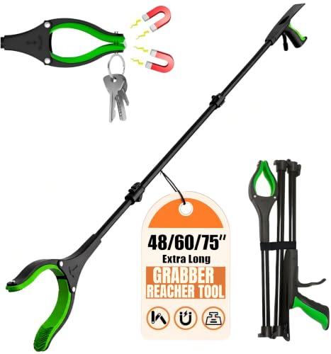 75Inch Extra Long Grabber Reacher Tool, LEGENDONE Easy Foldable Reacher Grabber, Dual Magnetic Tip Pickup Tool Trash Picker, Strong Grip Aid for Upper Shelves, Elderly, Surgery Recovery Must Have - color: 75"blackgreen