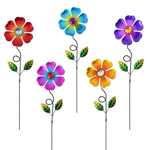 Garden Decor for Outside,5 pcs Metal Flower Yard Decorative Stakes - color: Flower-5 Pack（3）