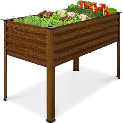 Best Choice Products 48x24x30in Galvanized Raised Garden Bed, Metal Elevated Planter Box, Vegetable Garden for Backyard, Patio, Balcony, 100% Non Toxic Materials - Wood Grain - color: Wood Grain, size: 48x24x30in