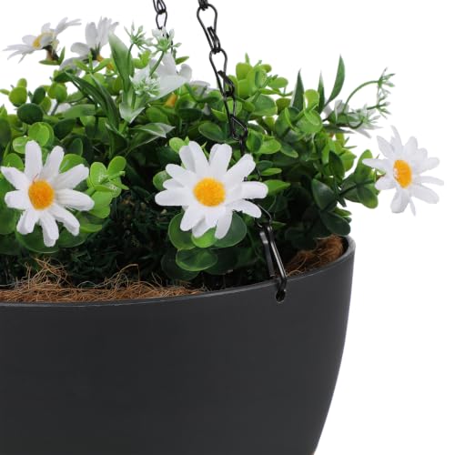 2 Pack Self Watering Hanging Planters: 9.7 Inch Pots with Chain Tray, Black - color: Black