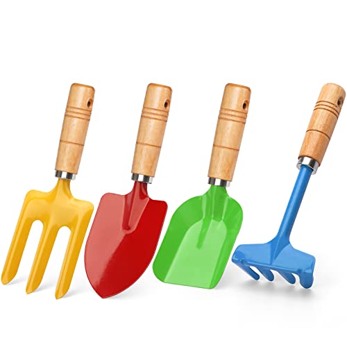 Anzmtosn Kids Metal Garden Tool Set Sand Toy, Rake, Spade, Hoe and Leaf Rake, Beach Shovels Scoop Toy, Essential Toddler Sandbox Kit Beach Gear Accessories Outdoor Gardening, 4 Pack - style: Multi
