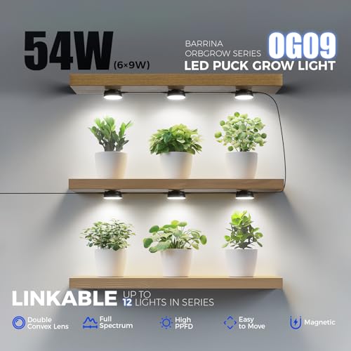 Barrina Orbgrow OG09 Puck Grow Light, 54W(6 x 9W), 5000K, 6 Packs, Black - color: 5000K-Black Cover, size: 6 Packs without Timer